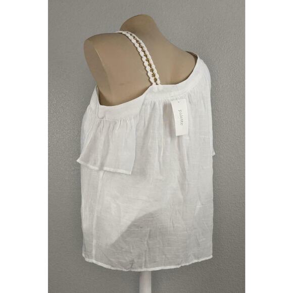 Palette Gauze Blouse One Shoulder‎ Neckline Cutout Strap Top White Blouse Career - Picture 4 of 11